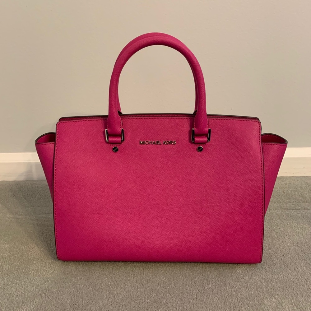 Michael Kors pink satchel Selma bag
